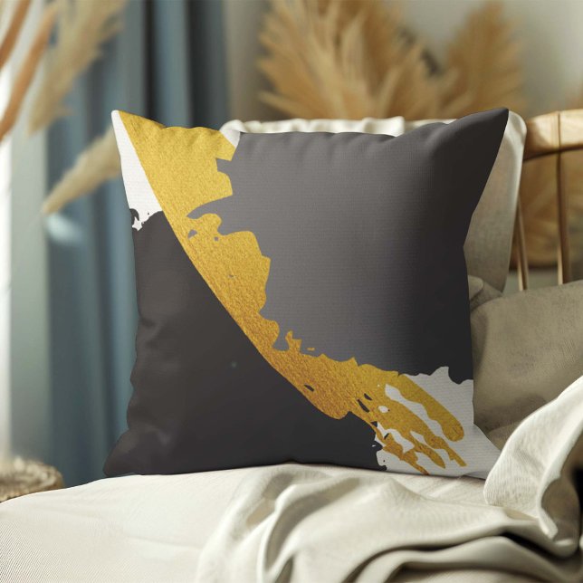 Cojín Decorativo Pinceles modernos - Oro, gris y negro (Subido por el creador)