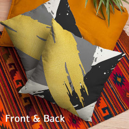 Cojín Decorativo Pinceles modernos - Oro, gris y negro