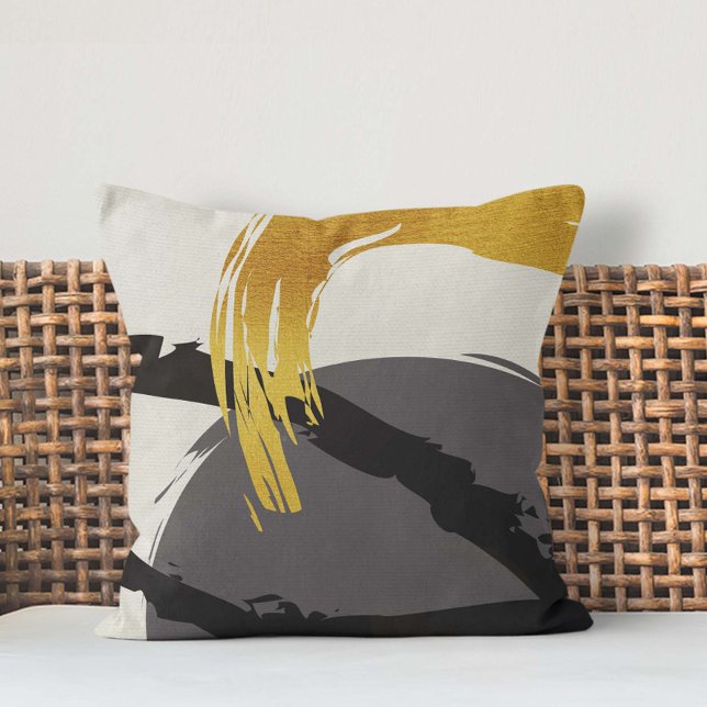 Cojín Decorativo Pinceles modernos - Oro, gris y negro (Subido por el creador)