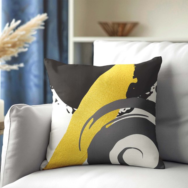 Cojín Decorativo Pinceles modernos - Oro, gris y negro (Subido por el creador)