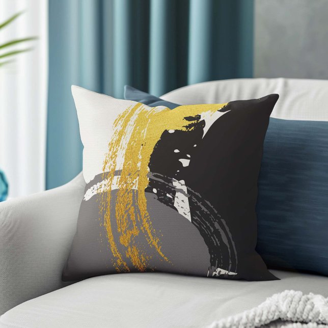 Cojín Decorativo Pinceles modernos - Oro, gris y negro (Subido por el creador)