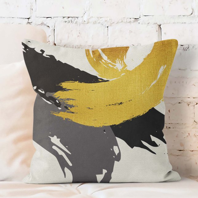 Cojín Decorativo Pinceles modernos - Oro, gris y negro (Subido por el creador)
