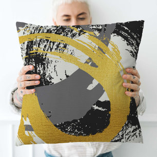 Cojín Decorativo Pinceles modernos - Oro, gris y negro