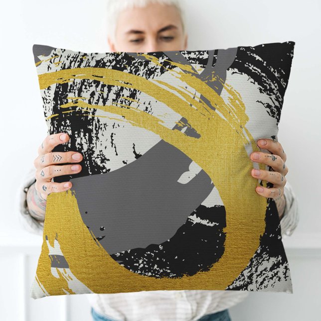 Cojín Decorativo Pinceles modernos - Oro, gris y negro (Subido por el creador)