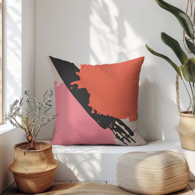 Cojín Decorativo Pinceles modernos - rosa, rosa y negro en beige (Subido por el creador)