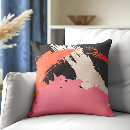Cojín Decorativo Pinceles modernos - rosa, rosa y negro en beige
