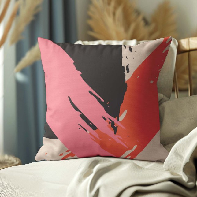 Cojín Decorativo Pinceles modernos - rosa, rosa y negro en beige (Subido por el creador)