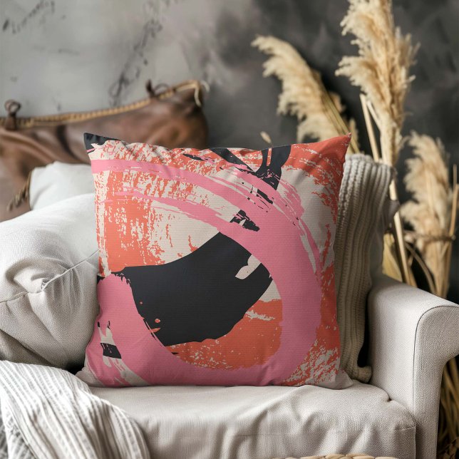 Cojín Decorativo Pinceles modernos - rosa, rosa y negro en beige (Subido por el creador)