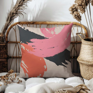 Cojín Decorativo Pinceles modernos - rosa, rosa y negro en beige