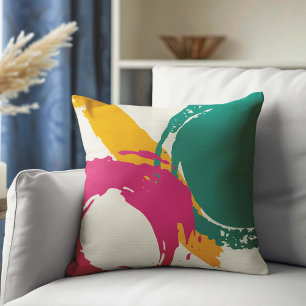 Cojín Decorativo Pinceles modernos - rosa, Verde azulado y amarillo