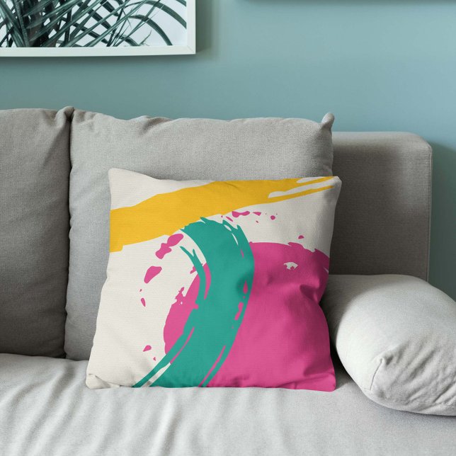 Cojín Decorativo Pinceles modernos - rosa, Verde azulado y amarillo (Subido por el creador)