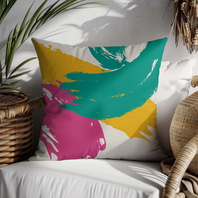 Cojín Decorativo Pinceles modernos - rosa, Verde azulado y amarillo (Subido por el creador)