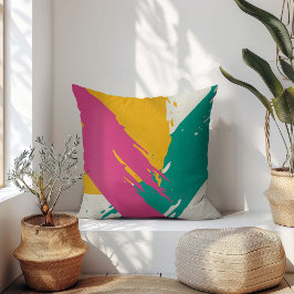 Cojín Decorativo Pinceles modernos - rosa, Verde azulado y amarillo