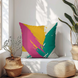 Cojín Decorativo Pinceles modernos - rosa, Verde azulado y amarillo
