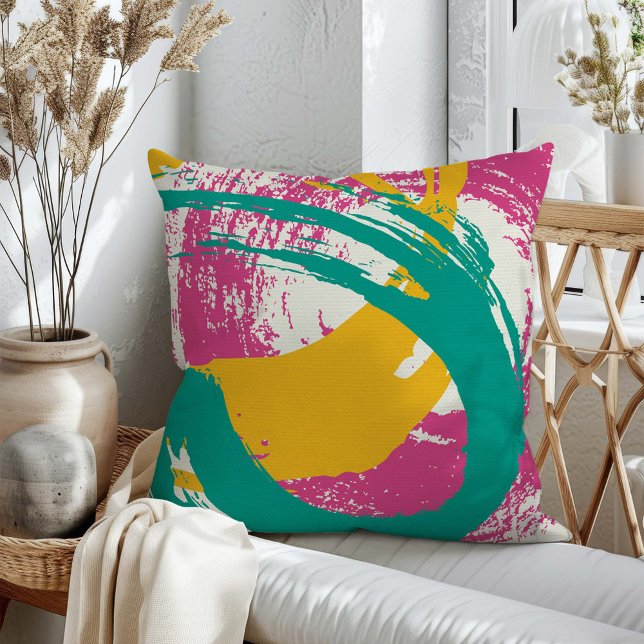 Cojín Decorativo Pinceles modernos - rosa, Verde azulado y amarillo (Subido por el creador)