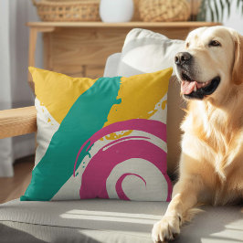 Cojín Decorativo Pinceles modernos - rosa, Verde azulado y amarillo