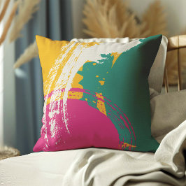 Cojín Decorativo Pinceles modernos - rosa, Verde azulado y amarillo