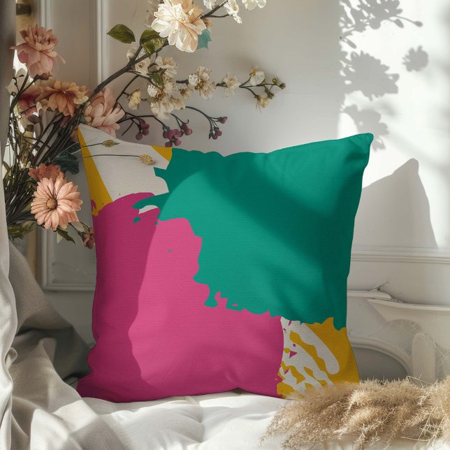 Cojín Decorativo Pinceles modernos - rosa, Verde azulado y amarillo (Subido por el creador)