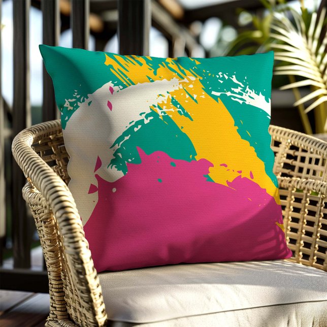 Cojín Decorativo Pinceles modernos - rosa, Verde azulado y amarillo (Subido por el creador)