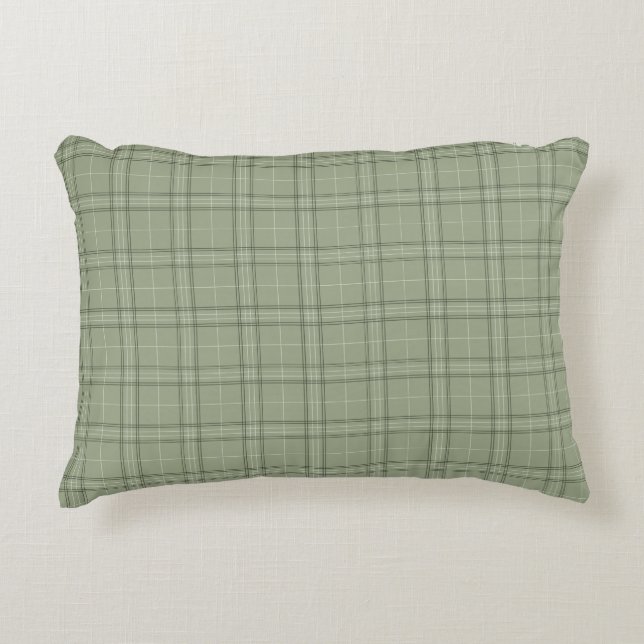 Cojín Decorativo Pine Deer Plaid - tartán de cabincore verde sabio. (Anverso)