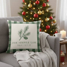 Cojín Decorativo Pine Needle Lane-Estampa de piña y borde de gingha
