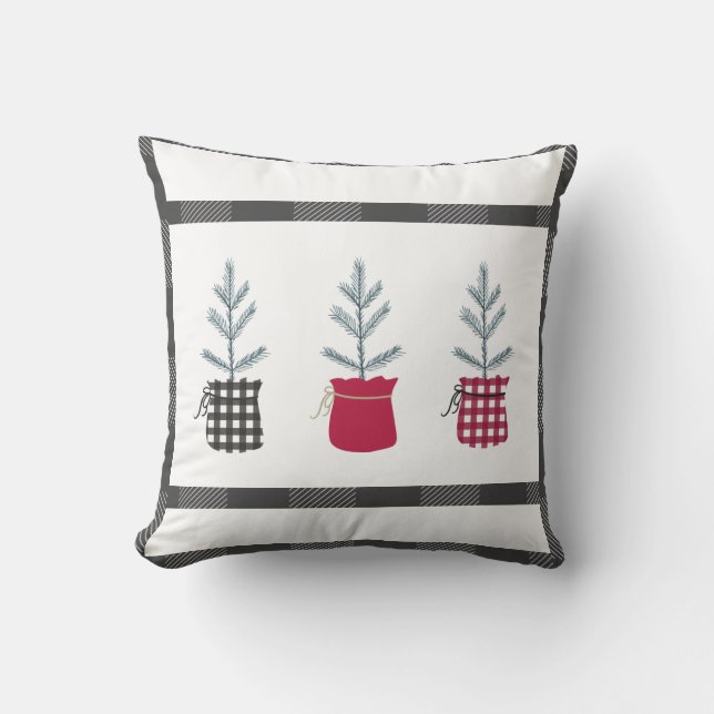 Cojín Decorativo Pine Tree Black Red Holiday Country Plage (Anverso)