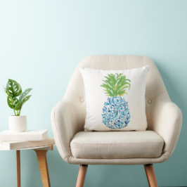Cojín Decorativo Pineapple Chinoiserie Blue White Preppy