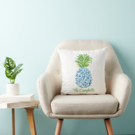 Cojín Decorativo Pineapple Chinoiserie Blue White Preppy Name