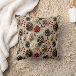 Cojín Decorativo Pineconas de invierno y Berries rojas