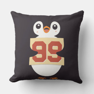 Cojín Decorativo Pingüino Adorable Sosteniendo un Letrero