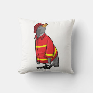 Cojín Decorativo Pingüino como bombero con casco