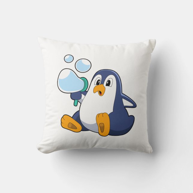Cojín Decorativo Pingüino con burbujas de jabón.PNG (Anverso)