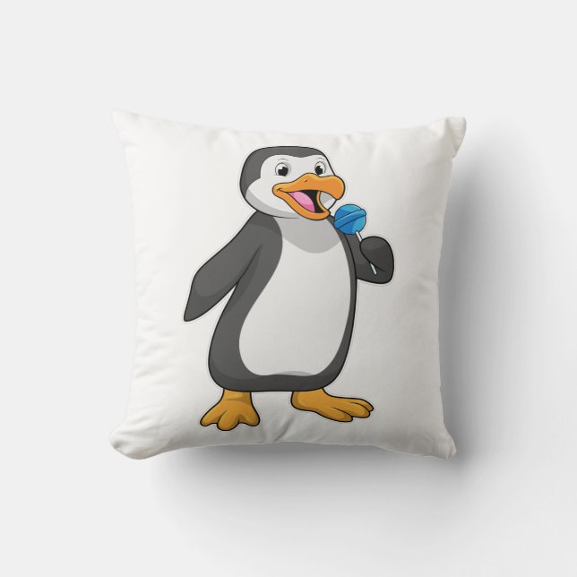 Cojín Decorativo Pingüino con dulces de Lollipop (Anverso)