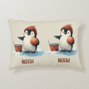 Cojín Decorativo Pingüino de Baloncesto de Invierno Personalizado N