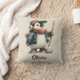Cojín Decorativo Pingüino de béisbol suave personalizado de inviern