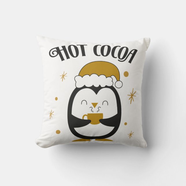 Cojín Decorativo Pingüino de cacao caliente (Anverso)