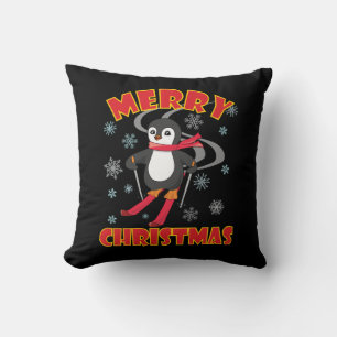 Cojín Decorativo Pingüino de esquí navideño