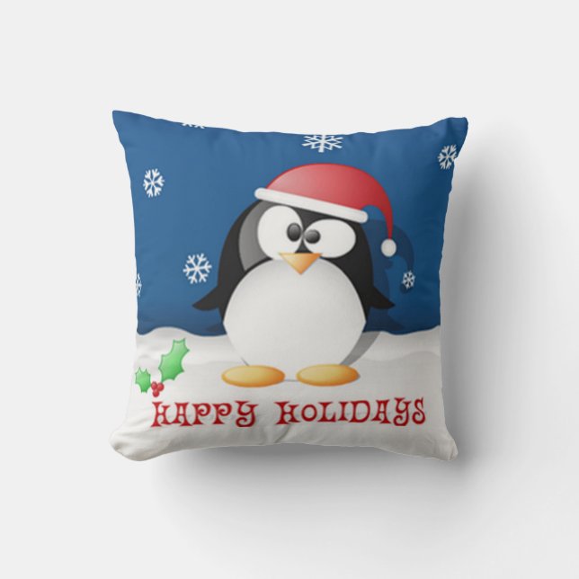Cojín Decorativo Pingüino de Felices Fiestas (Anverso)