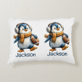 Cojín Decorativo Pingüino de fútbol de invierno personalizado para 