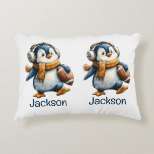 Cojín Decorativo Pingüino de fútbol de invierno personalizado para 