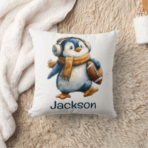 Cojín Decorativo Pingüino de fútbol de invierno personalizado para 