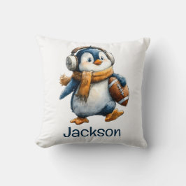 Cojín Decorativo Pingüino de fútbol de invierno personalizado para 