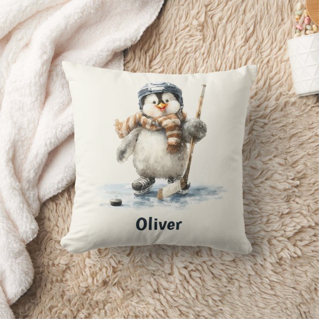 Cojín Decorativo Pingüino de Hockey de Invierno Personalizado Niño (Manta)