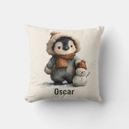 Cojín Decorativo Pingüino de Invierno con Diseño de Muñeco de Nieve