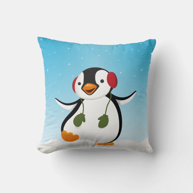 Cojín Decorativo Pingüino de invierno divertido (Anverso)