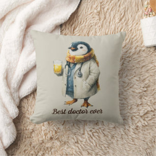Cojín Decorativo Pingüino de invierno personalizado "Mejor médico d
