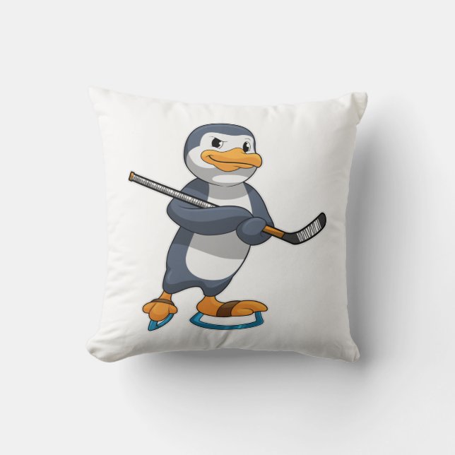 Cojín Decorativo Pingüino en hockey sobre hielo con bastón de hocke (Anverso)