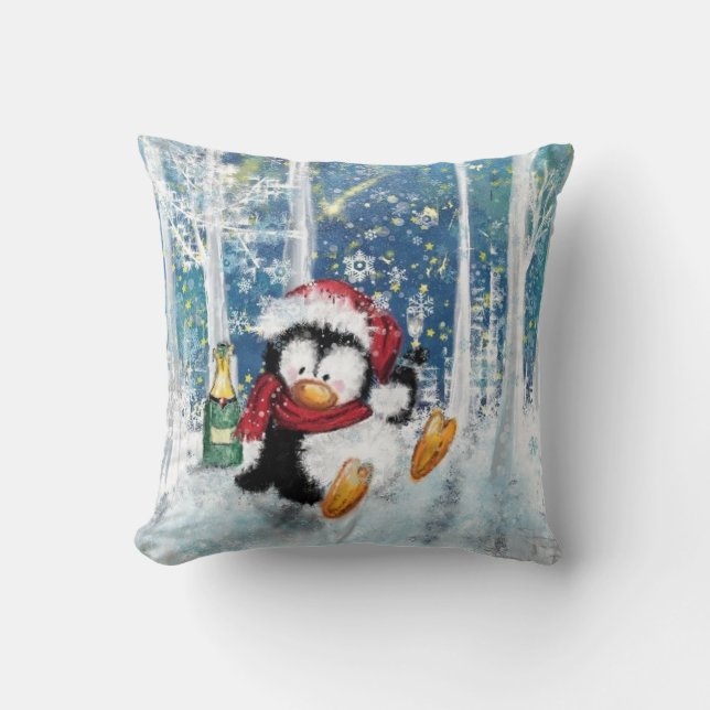 Cojín Decorativo Pingüino feliz - Navidades (Anverso)