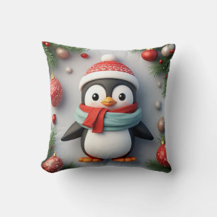 Cojín Decorativo Pingüino Festivo Decorado Con Adornos Navideños