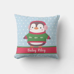 Cojín Decorativo Pingüino Lindo Con Orejeras Y Suéter